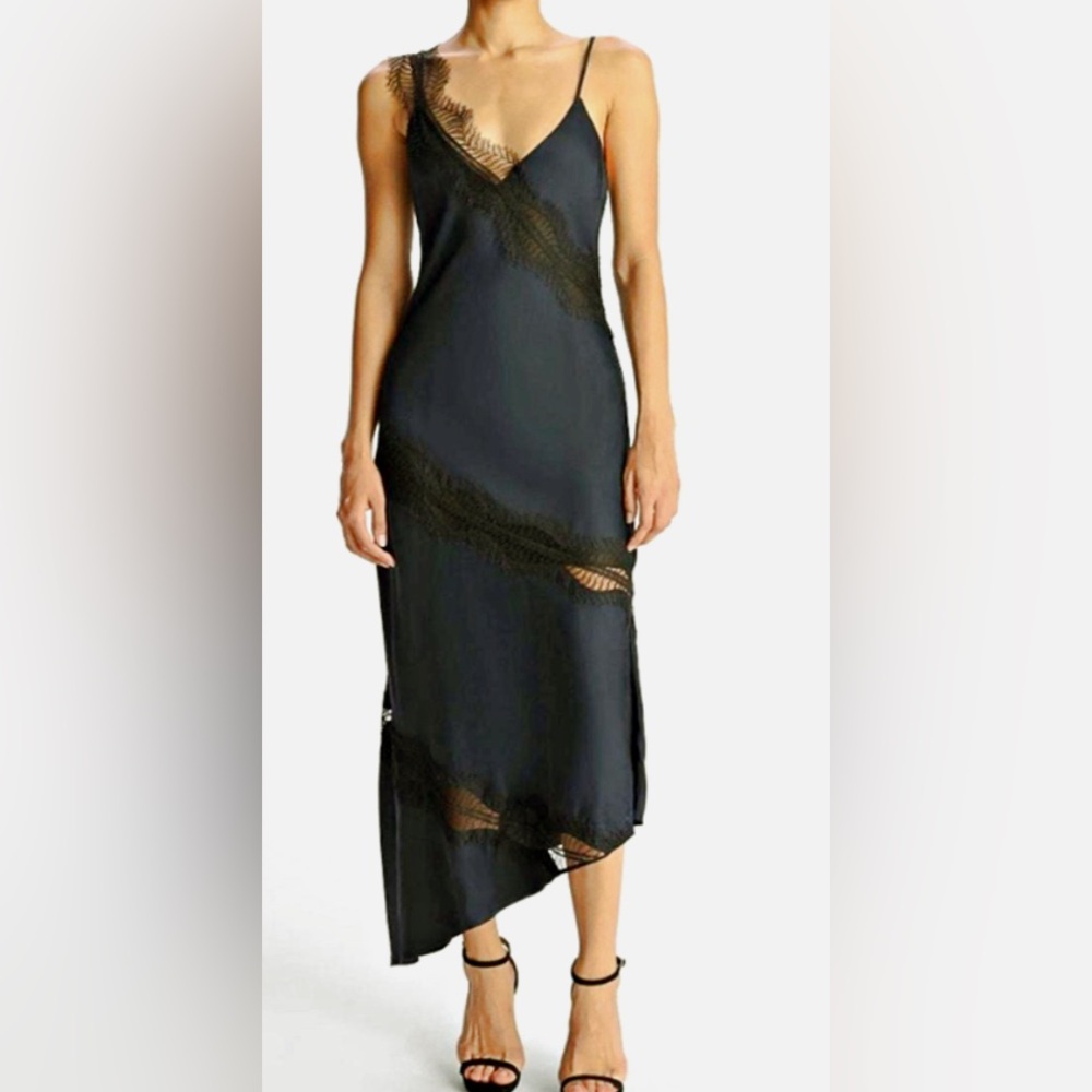 HOUSE OF HARLOW 1960 Black Lace Trim Asymmetrical Dress  Small